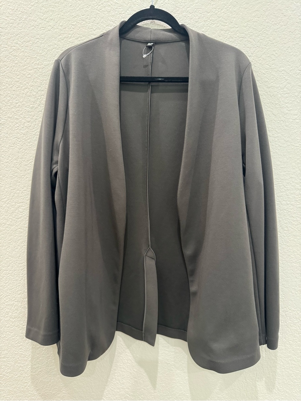 UNIQLO Women Gray Open Front Cardigan Blazer Large Stretch Knit Career Office